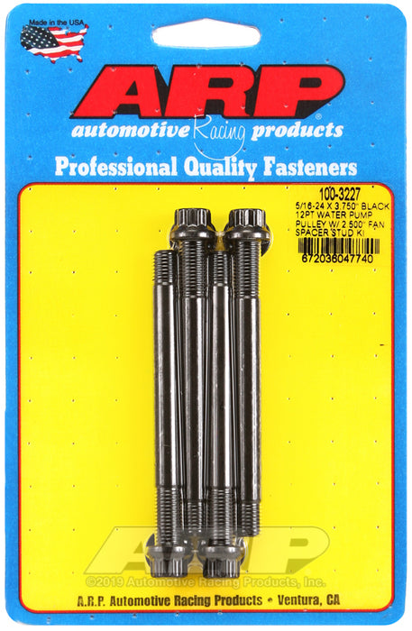 ARP 5/16-24 X 3.750 black 12pt water pump pulley w/ 2.500in fan spacer stud kit