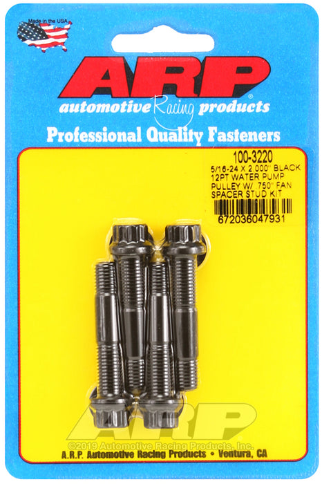 ARP 5/16-24 X 2.000 black 12pt water pump pulley w/ .750in fan spacer stud kit