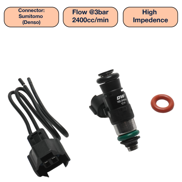 DeatschWerks Universal 2400cc Single Fuel Injector / 34mm Length / 14mm O-Ring Seals