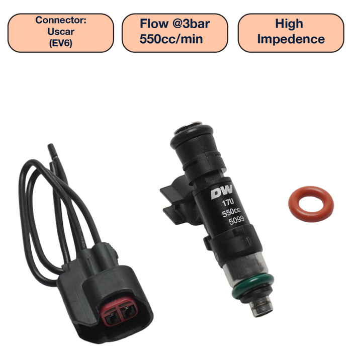 DeatschWerks Universal 550cc Single Fuel Injector / 48mm Length / 14mm O-Ring Seals