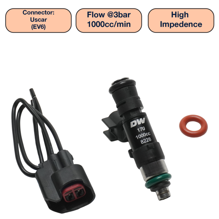 DeatschWerks Universal 1000cc Single Fuel Injector / 48mm Length / 14mm O-Ring Seals