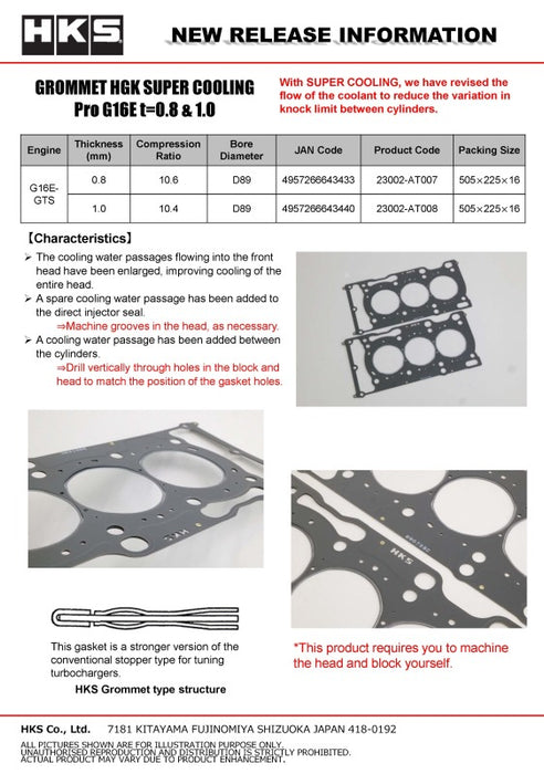 HKS Grommet Head Gasket Super Cooling ProG16E T 0.8