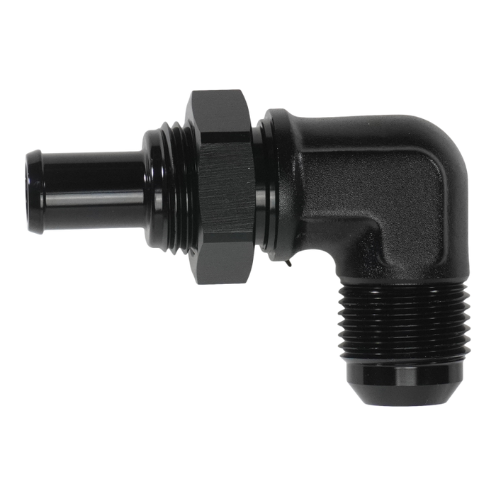DeatschWerks 10AN Male Flare Bulkhead to 1/2in Hose Barb 90-Degree
