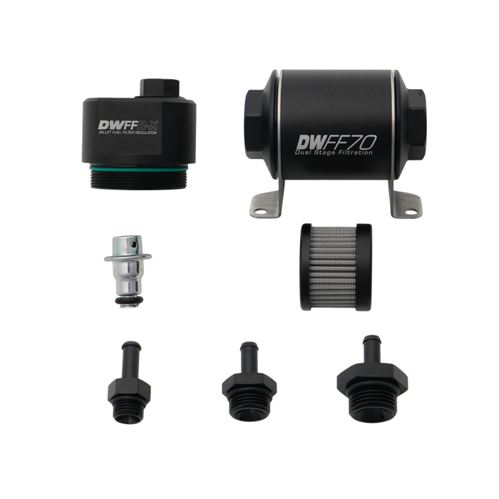 DeatschWerks DWFFR-X 70mm Billet Fuel Filter Regulator - 10 Micron with 5/16in Fittings