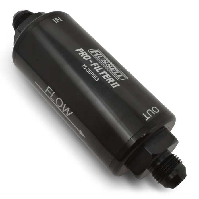 Russell Performance Profilter Fuel Filter 6.25in Long 10 Micron -6AN Inlet -10AN Outlet - Black